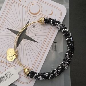 Alex and Ani Gold-Tone Bracelet with Black Silver Crystal Fine Rock EWB Bangle